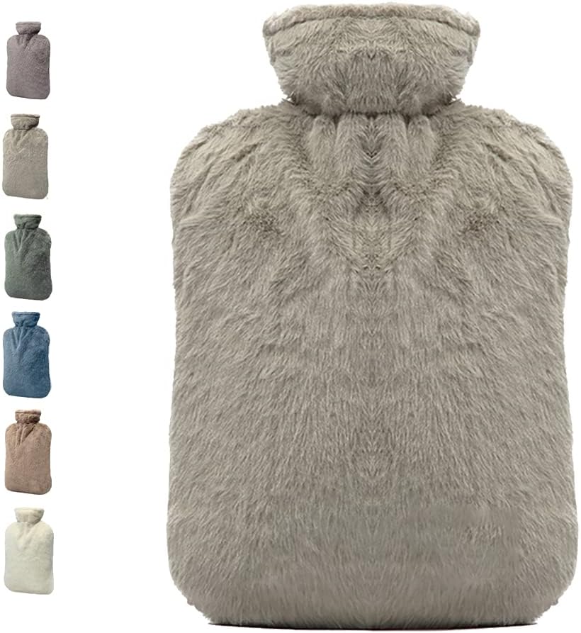 BICAREE Hot Water Bottle with Cover, 2L PVC Hot Water Bag for Neck, Shoulder Pain and Hand Feet Warmer, Menstrual Cramps, Hot Compress and Cold Therapy(Greyish Green)