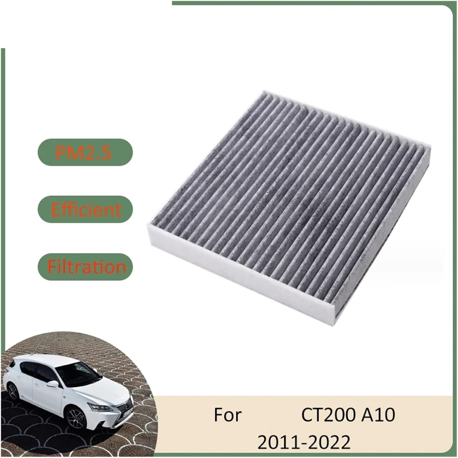 Air Conditioning Filter Compatible with Lexus CT200 A10 CT200h 2011 2012 2013 2014 2015 2016 2017 2018 2019 2020 2021 2022 Activated Carbon