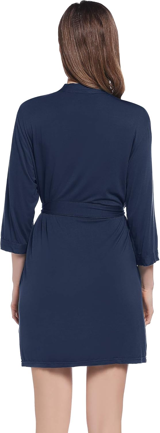 Lightweight Travel Jersey Robe Bamboo Viscose Short Thin Bathrobe for Women