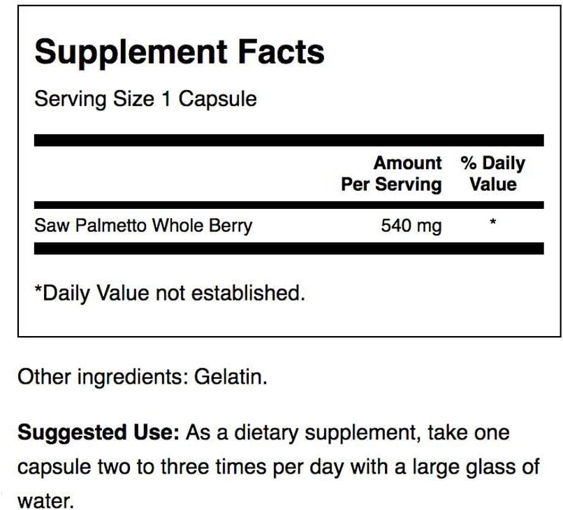 Swanson Saw Palmetto Herbal Supplement for Men Prostate Health Hair Supplement Urinary Health 540 mg 250 Capsules : Health & Household