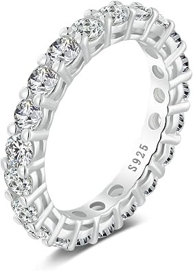 SecreTalk Moissanite Wedding Band Ring for Women - S925 Sterling Silver Eternity Stackable Rings, D Color VVS1 Engagement Promise Jewelry for Anniversary Birhday Valentines Day
