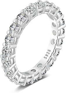 Moissanite Wedding Band Ring for Women - S925 Sterling Silver Eternity Stackable Rings, D Color VVS1 Engagement Promise Jewelry for Anniversary Birhday Valentines Day