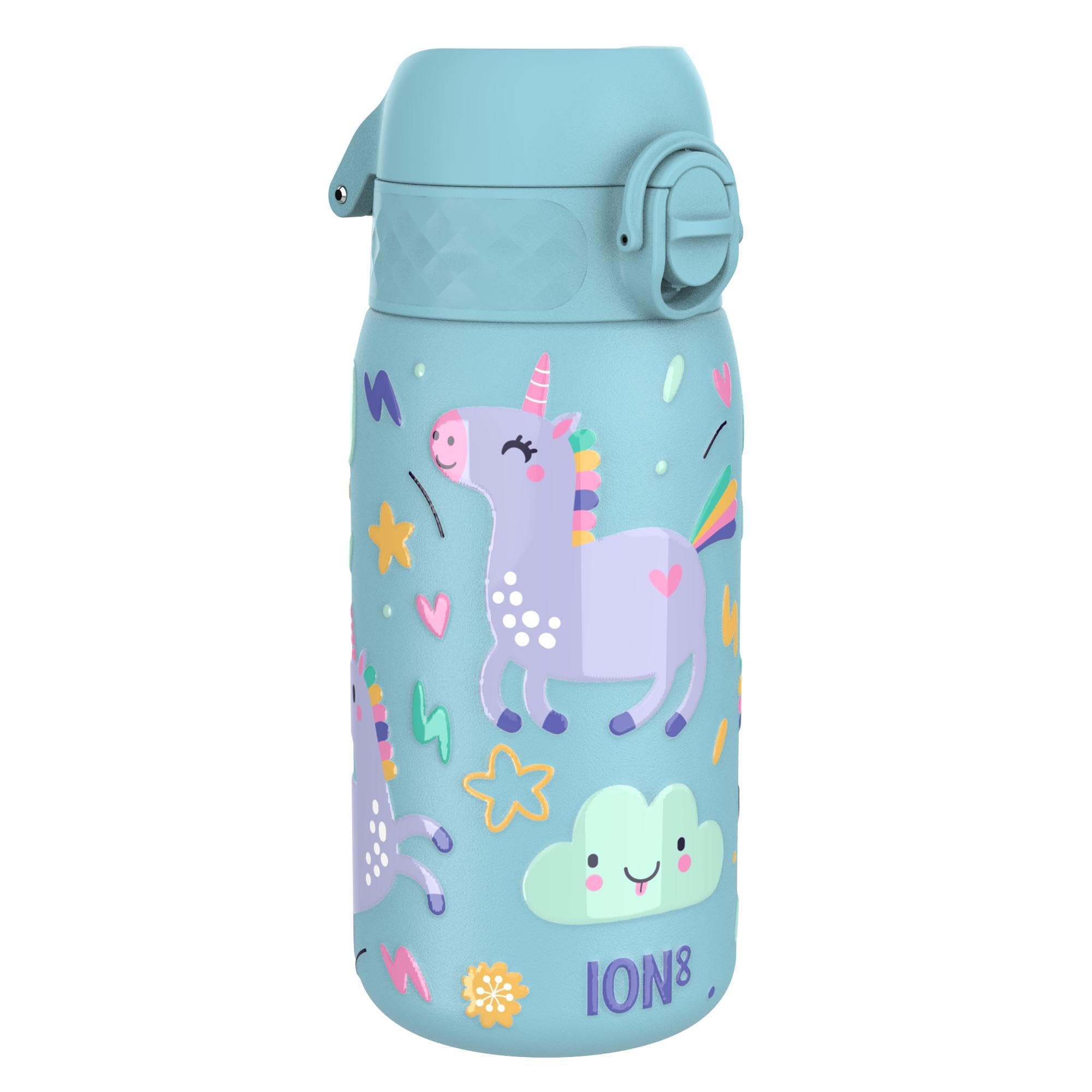 Ion8 Vacuum Insulated Steel Water Bottle, 320 ml/11 oz, Leak Proof, Easy to Open, Secure Lock, Dishwasher Safe, Carry Handle, Metal Water Bottle, ThermoShield Stainless Steel, Unicorns