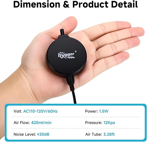 Miniatura 6 de hygger Mini bomba de aire para acuario de 1.5 W, aireador silencioso con clip de ventosa de tubo de piedra de aire, bomba de oxígeno pequeña para