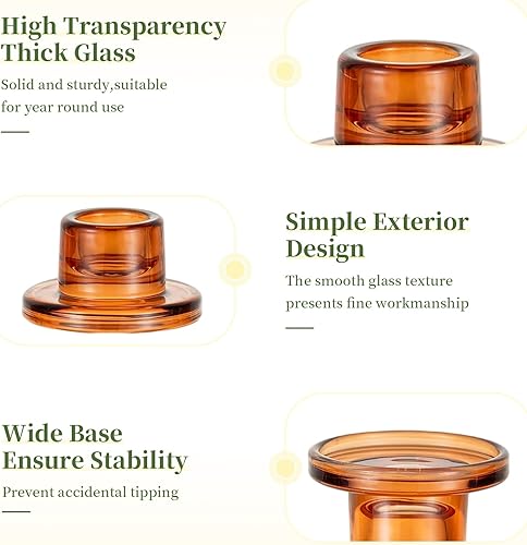 Miniatura 5 de Glasseam Candelabros cónicos de vidrio 4 piezas de candelabros pequeños ámbar decoración portavelas cónicos cortos para centro de mesa, decoración
