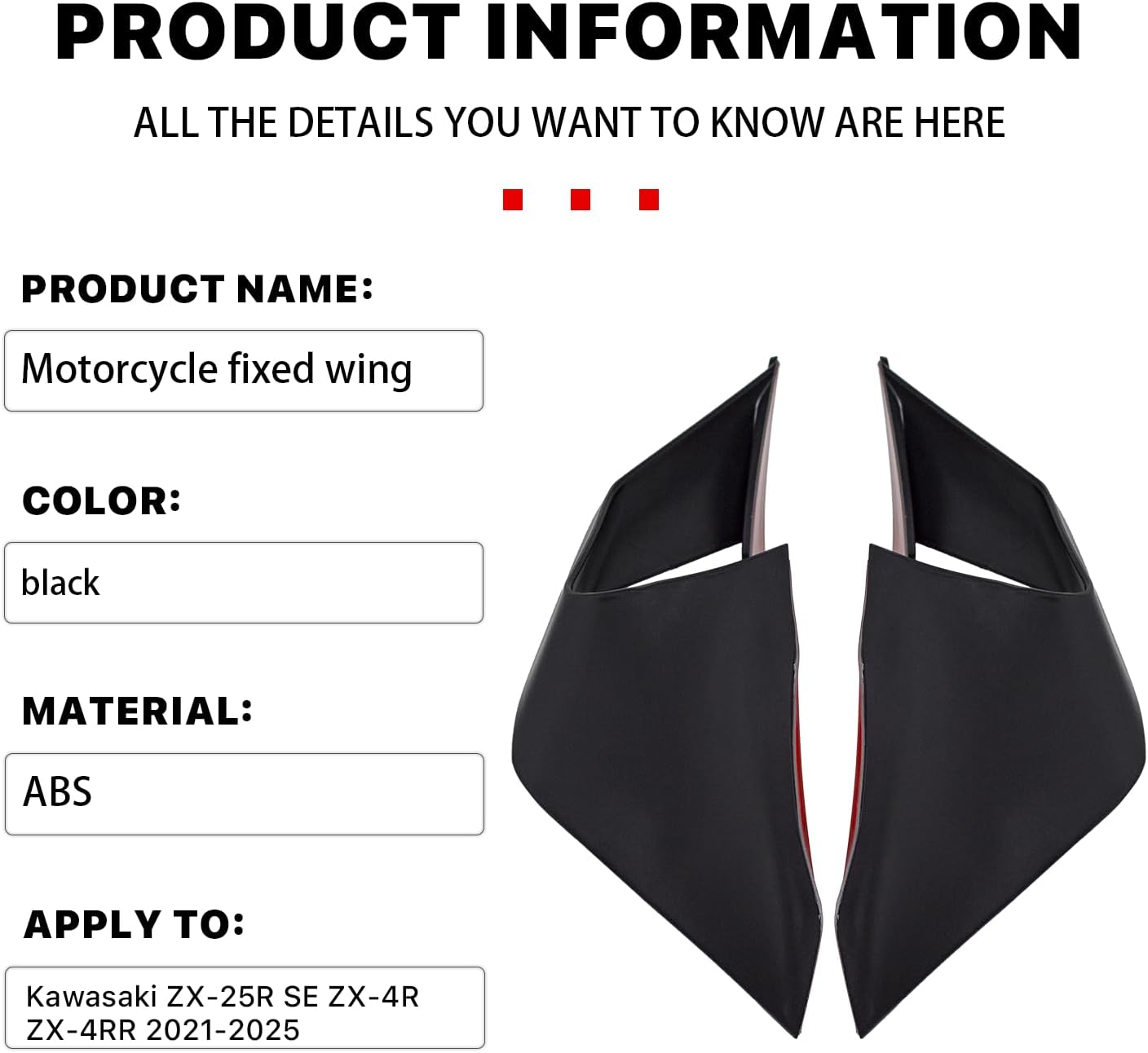 Motorcycle Fairings for Kawasaki, Air deflectors for Road Glide with Winglet, Spoiler Wings Motorcycle Accessories for Kawasaki ZX-25R/SE ZX-4R ZX-4RR 2021-2025 (Matte Black)