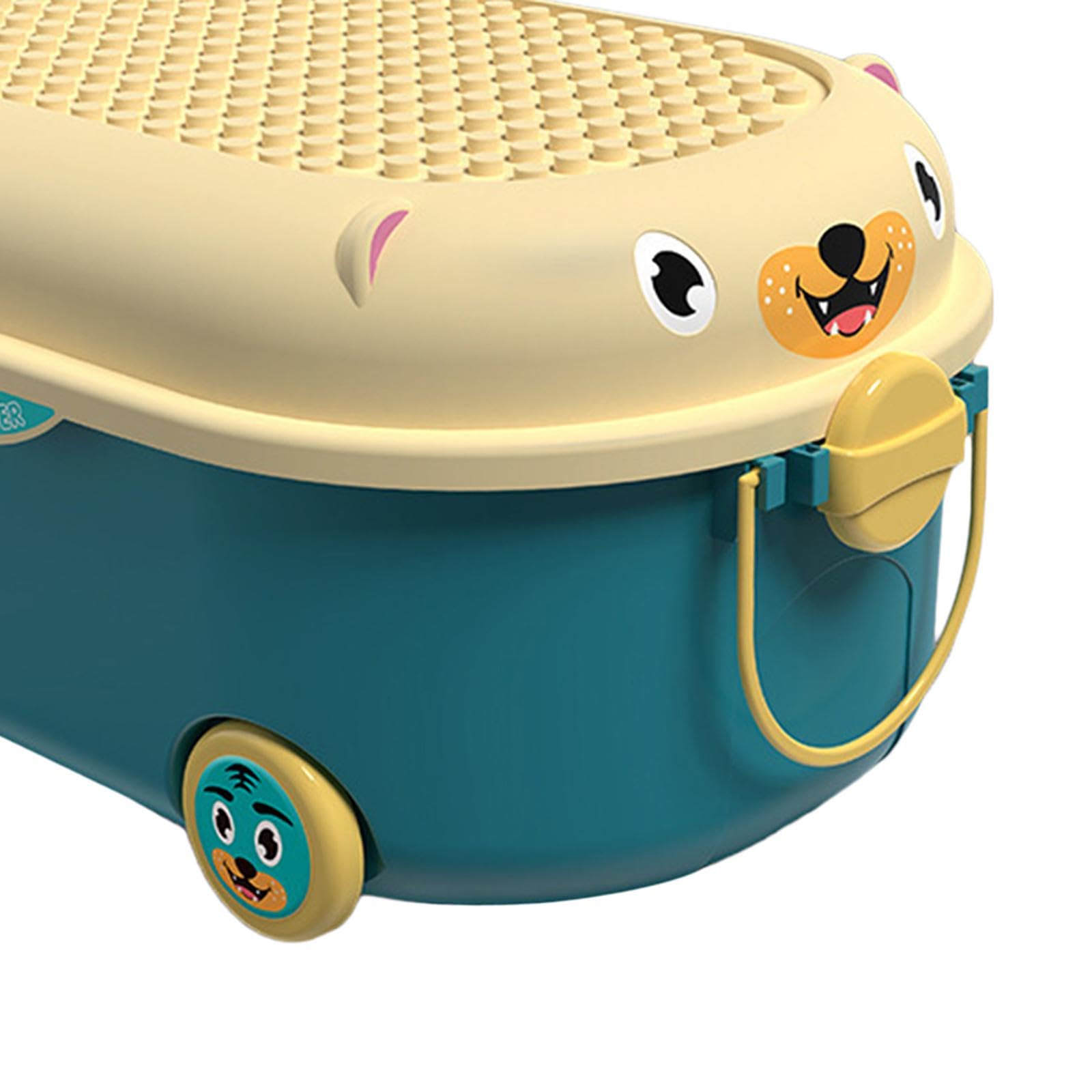 Juego de 2 cajas de almacenamiento de juguetes con ruedas con asas para cuarto de bebé, dormitorio de niños, juegos, azul, 45 x 30,5 x 21,5 cm