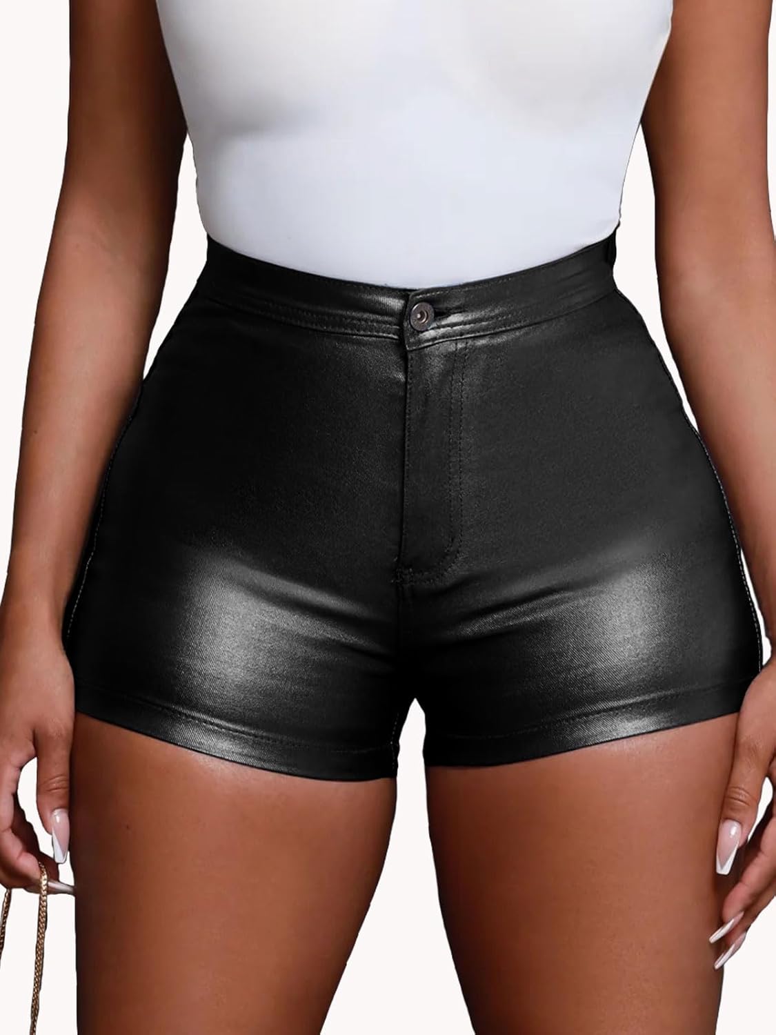 hibshaby Women's Faux Leather Shorts Coated High Waisted Stretchy Skinny Casual Shorts