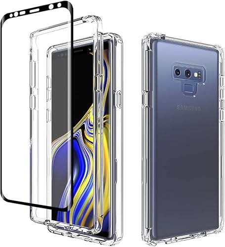 Funda de teléfono para Galaxy Note 9, N960U con protector de pantalla de vidrio templado, carcasa protectora de cuerpo completo transparente de