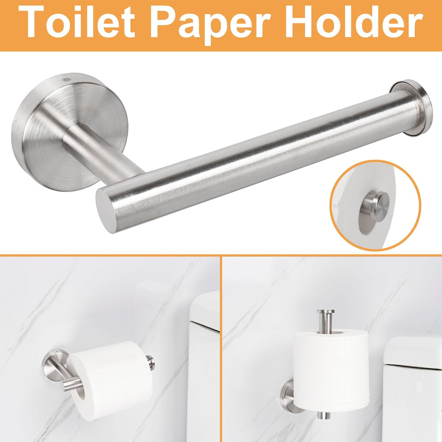 5 pcs Bathroom Hardware Set, Thick Stainless Steel Bath Towel Bar Set Including Towel Rack for Bathroom+Toilet Paper Holder+3 Robe Towel Hooks Wall Mount (Brushed Nickel)