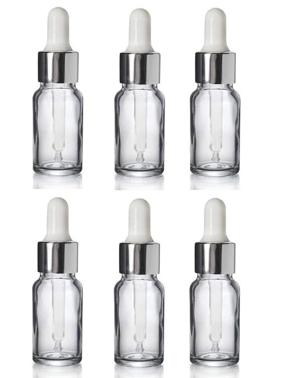 BH PLAST (SET OF 6 BOTTLES 15 ML ROUND Empty Refillable clear Glass Essential Oil Dropper Bottles Cosmetic Sample Container Vial Jars with Glass Eye Dropper. 100% leak proof-picture-28