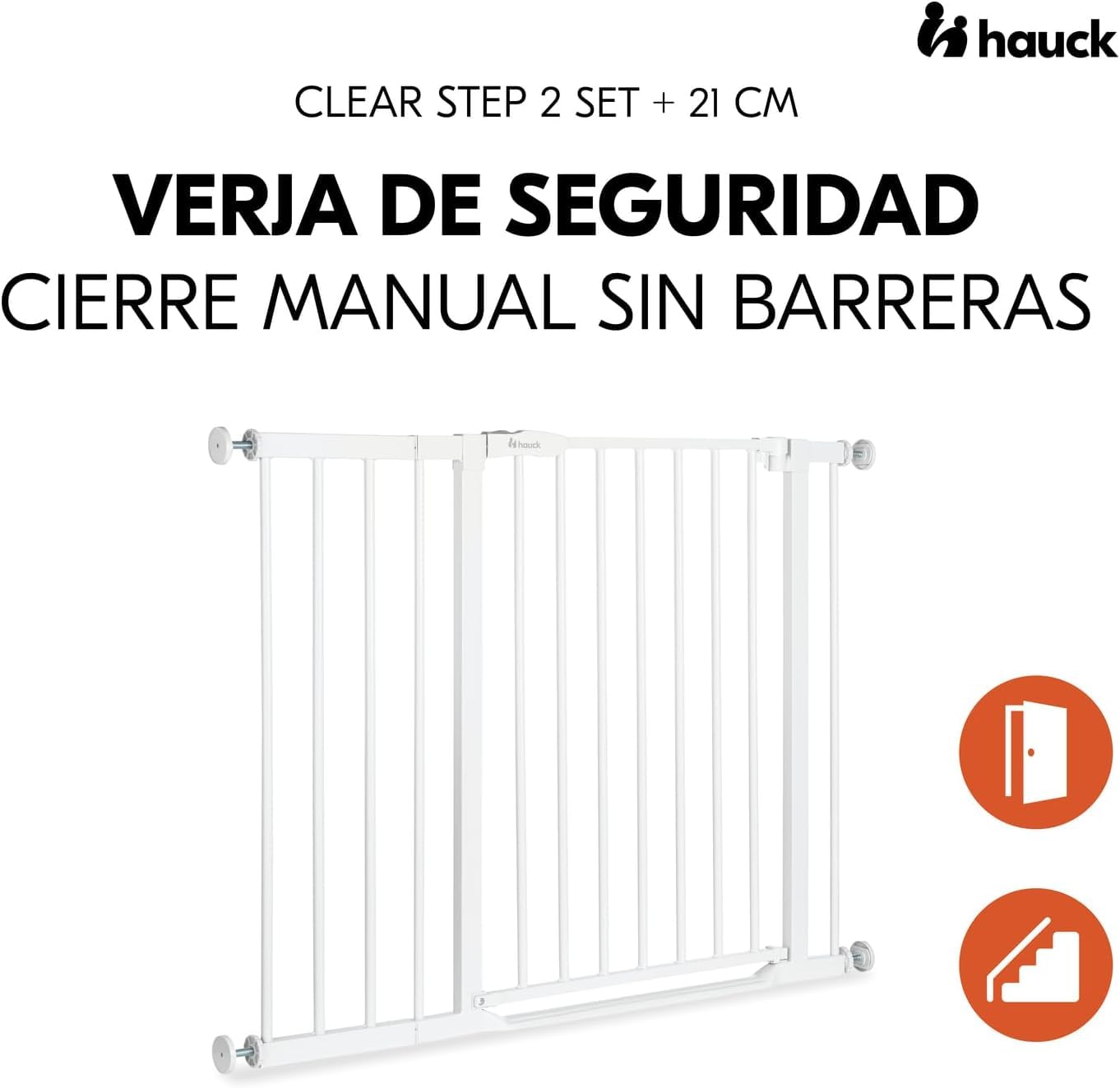 hauck Kratka ochronna na drzwi Clear Step 2 wraz z przedłużeniem 21 cm do szerokości 96-101 cm, ultra płaski próg, bez wiercenia, otwieranie obustronne jedną ręką, metalowa (biała)