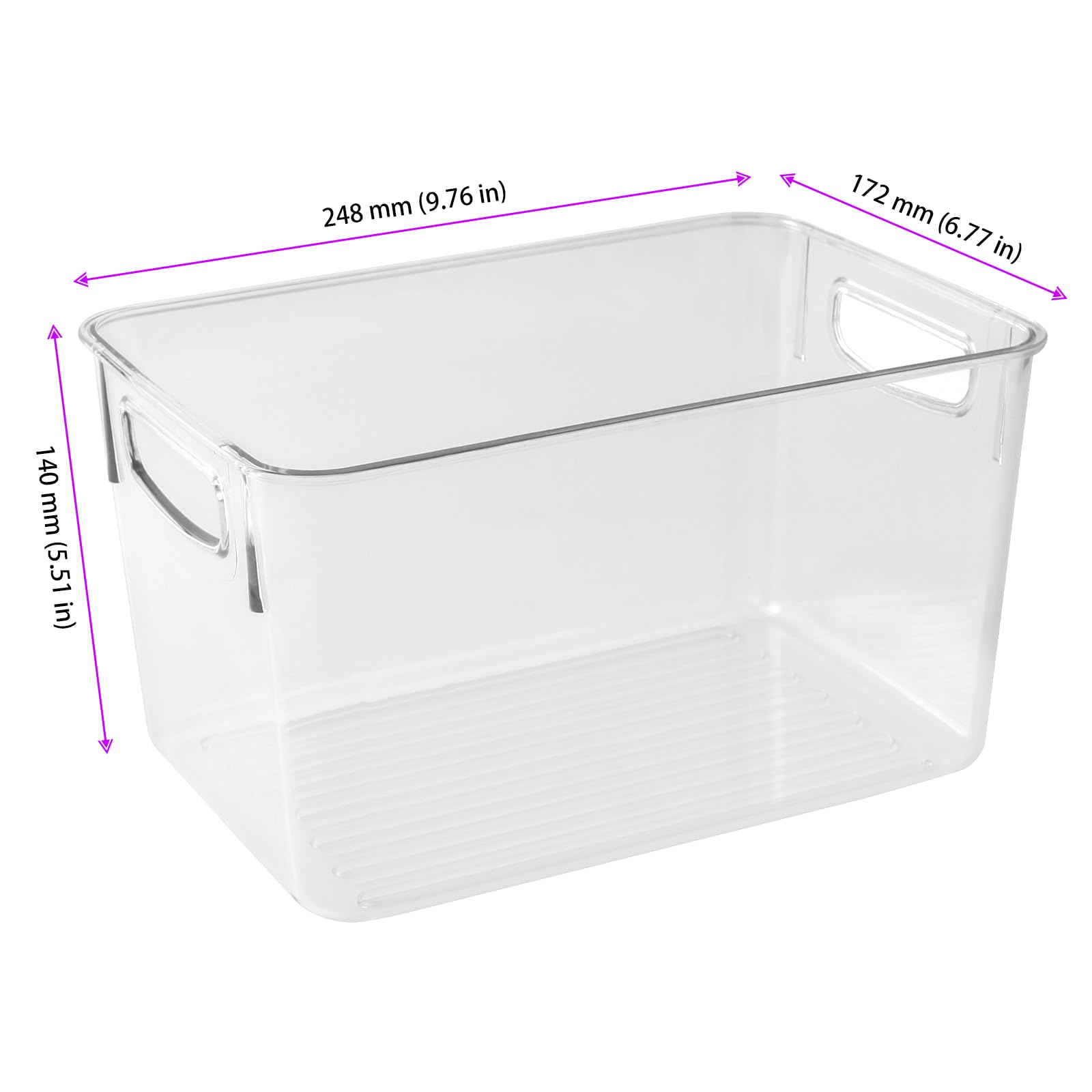 6 Organizadores para Frigorífico Apilables, Transparentes con Asas, 24,8x17,2x14 cm, Cajas de Almacenamiento PET sin BPA para Cocina, Despensa, Congelador y Armarios