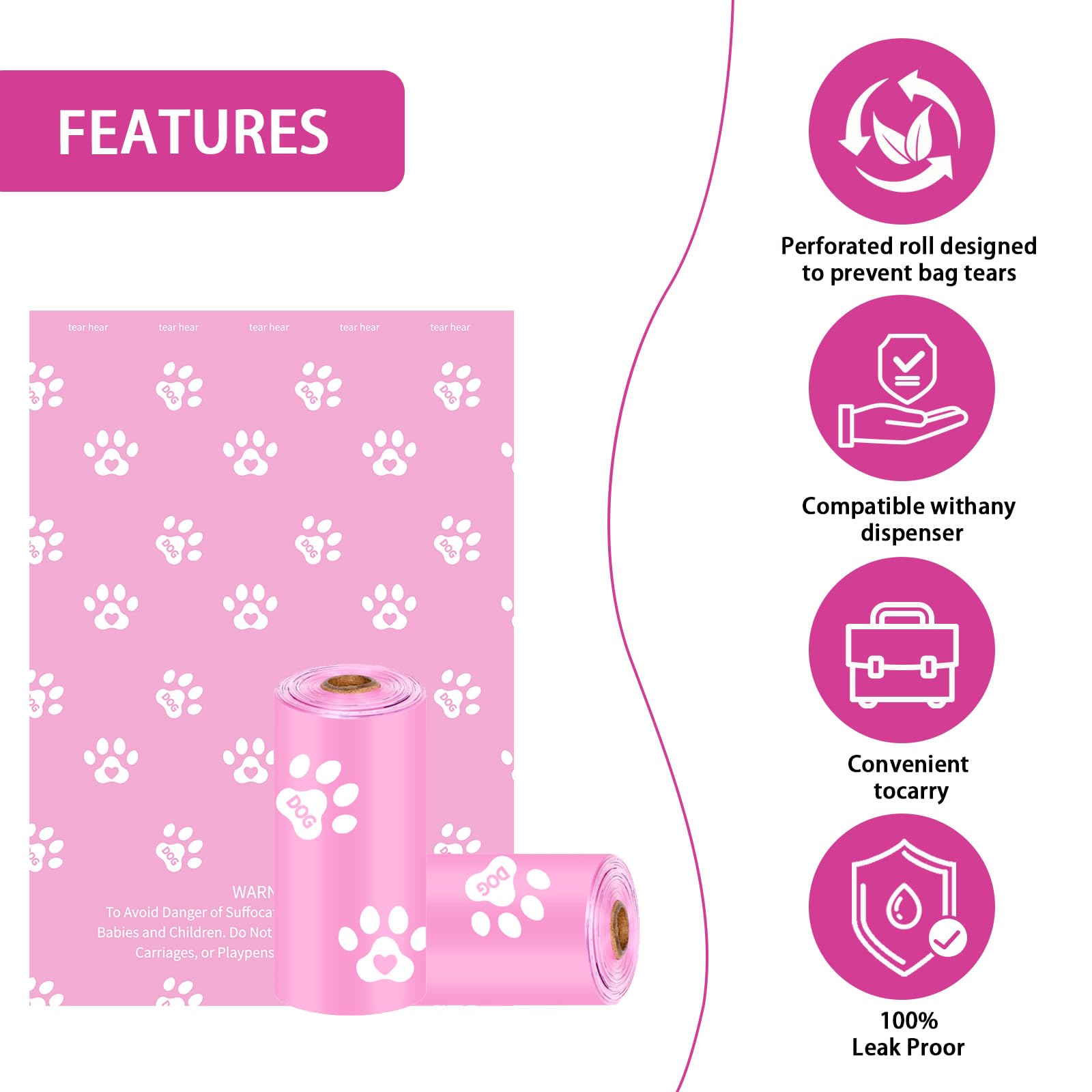 HZDHCLH Dog Poo Bags 120 Count Xtra Thick Strong Leak Proof Pet Poop Bags Lavender Scented(pink,120 Count) - Image 2