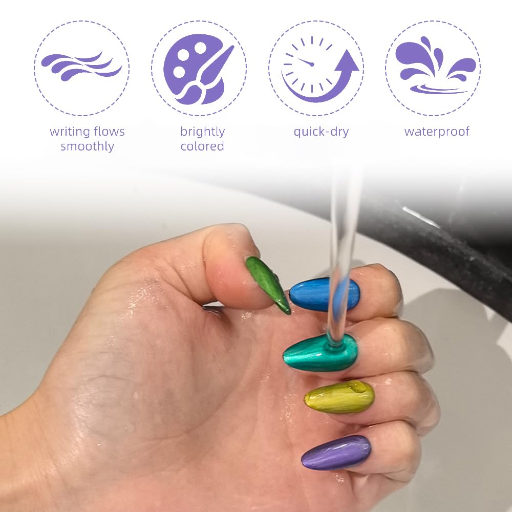 Kit de 10 Stylos Vernis à Ongles, Double Embout Pinceau & Pointe Fine, Vernis 3D Séchage Rapide, Outil de Manucure Professionnel pour Dessin, Détails & Art Graphique