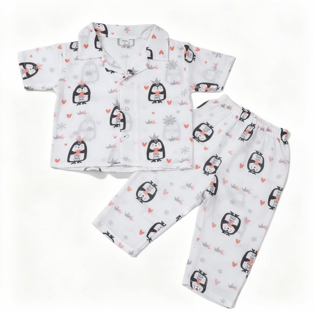 100% Pure Cotton Muslin Jhablas Clothes Sets for Newborn Baby & Kids | Unisex Toddler Pajama Set with Half Sleeve Shirt & Pant | Soft Breathable Nightwear Dress for Boys Girls-image-19