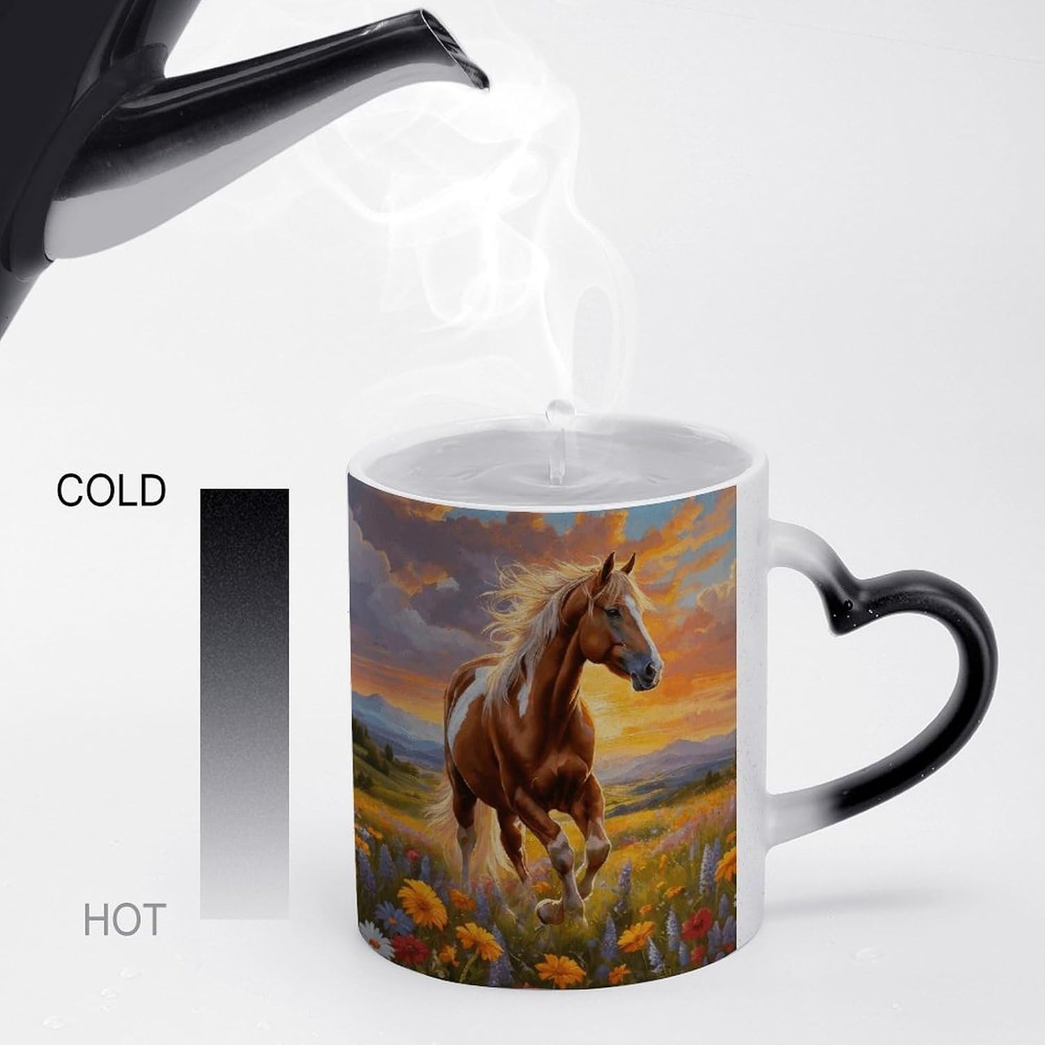 Color Changing Mug, Novelty Coffee Magic Cup, Flowers And Horses image 4