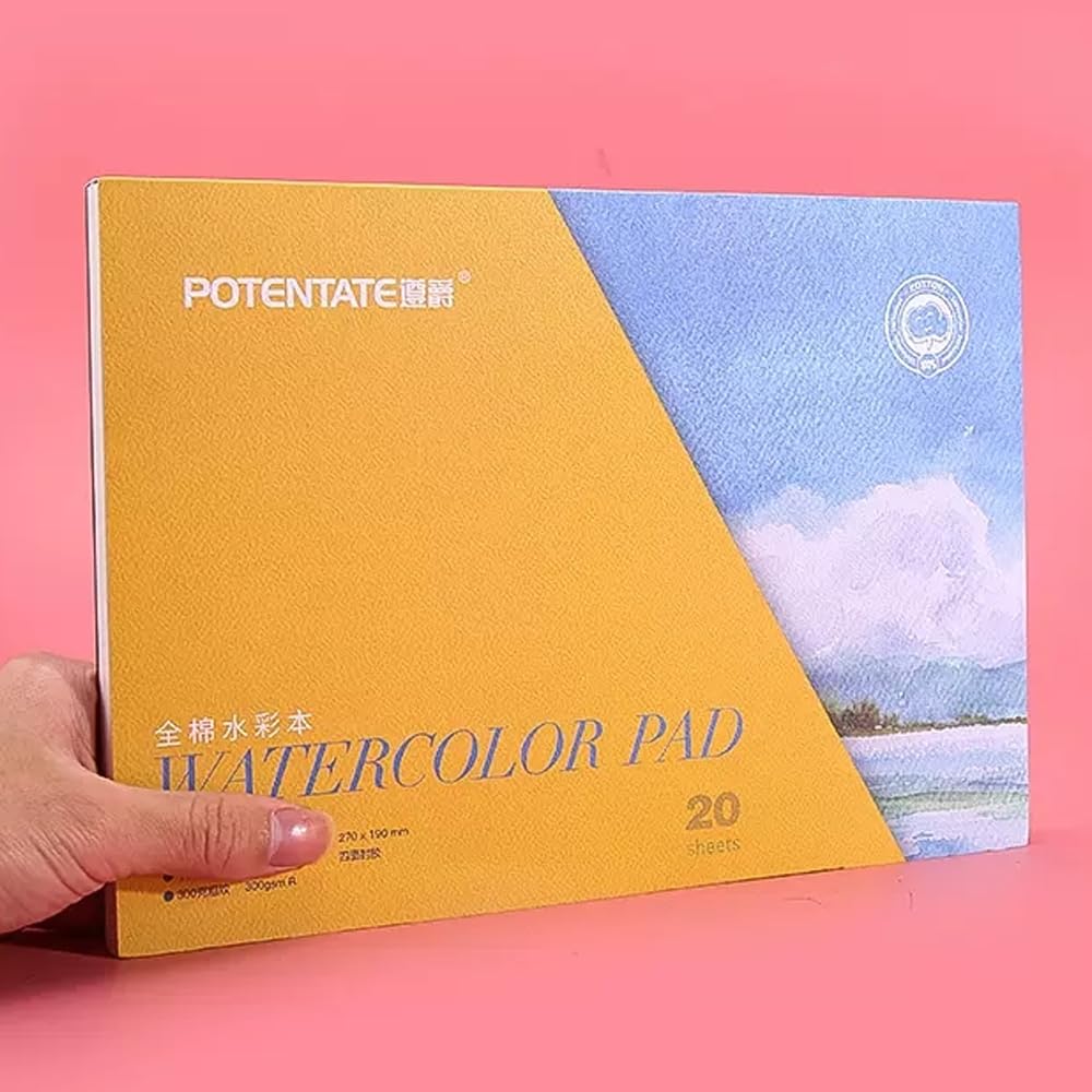 Potentate Baumwoll-Aquarellpapierblock, strukturierte Oberfläche, Aquarellpapierblock, 300 g/m², 20 Blatt zum Malen und Zeichnen, nasses, gemischtes Künstler-Malbuch (raue Körnung)