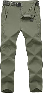 Men's Lightweight Hiking Pants with Belt 5 Zip Pockets Waterproof Quick-Dry Travel Fishing Work Outdoor Pants