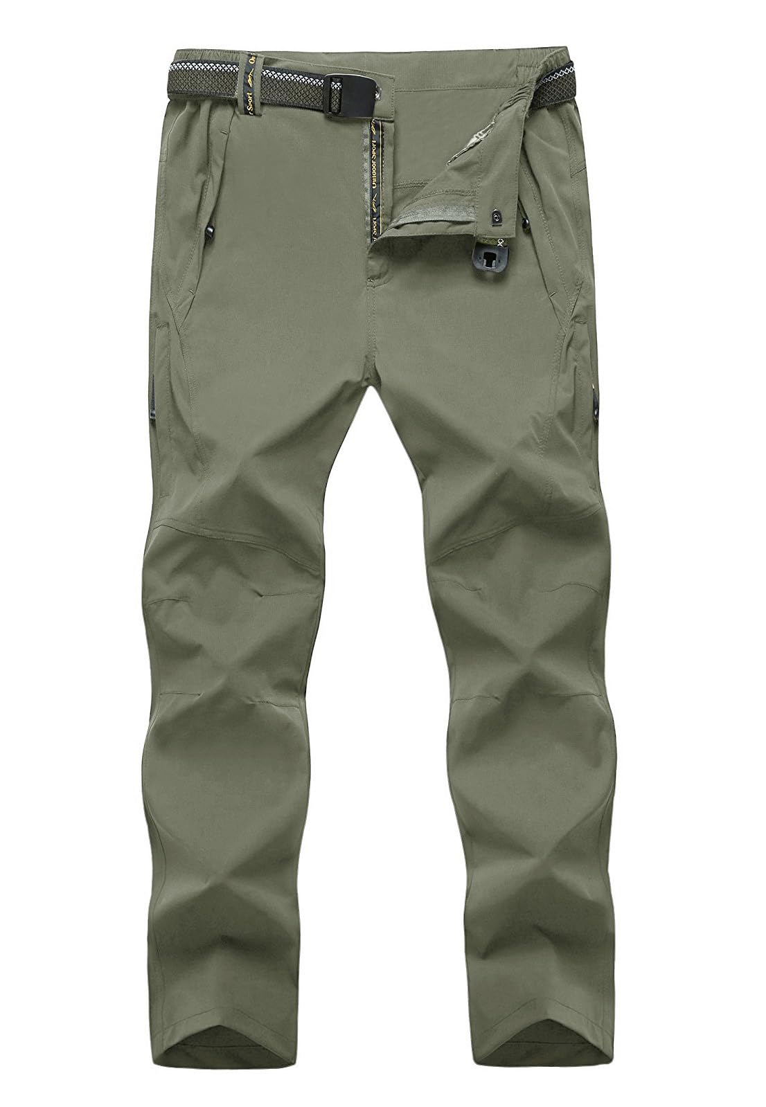 Men's Lightweight Hiking Pants with Belt 5 Zip Pockets Waterproof Quick-Dry Travel Fishing Work Outdoor Pants