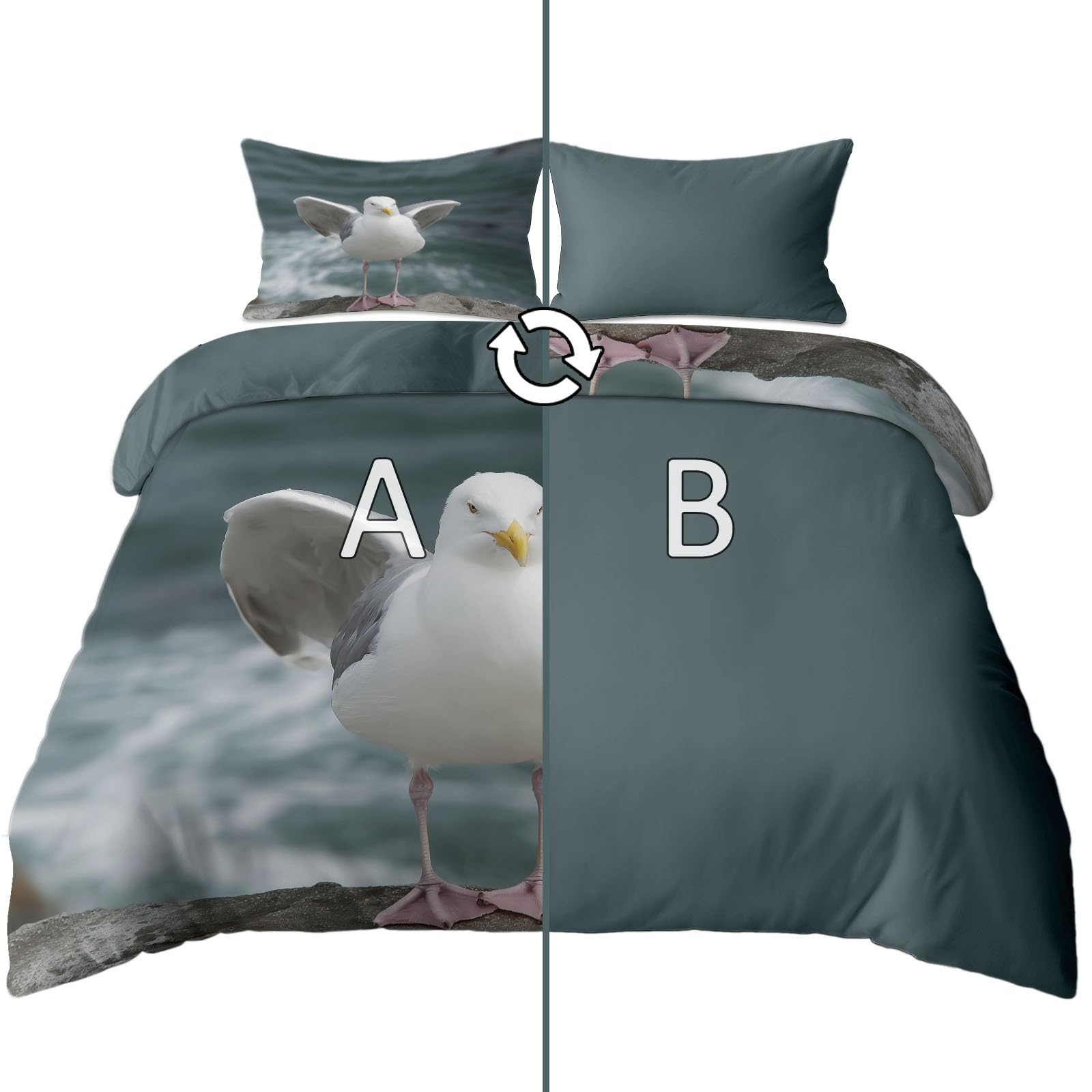 Parure de lit motif mouette grise pour chambre d'ado et adulte évocatrice d'océan