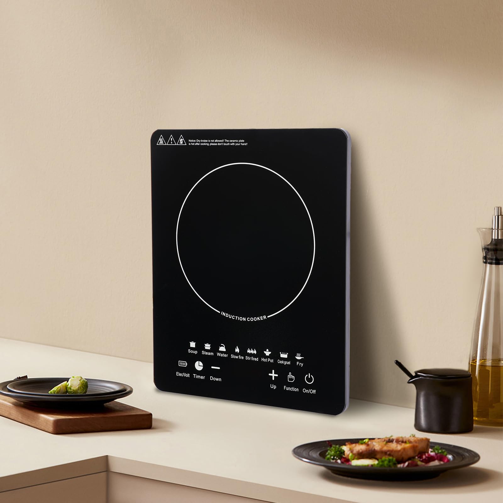 Quemador portátil de inducción para encimera, quemador de inducción eléctrico de 750 W con panel táctil, pantalla LED, temperatura ajustable de 140 a 464 ℉, cocina de placa caliente para cocina 9