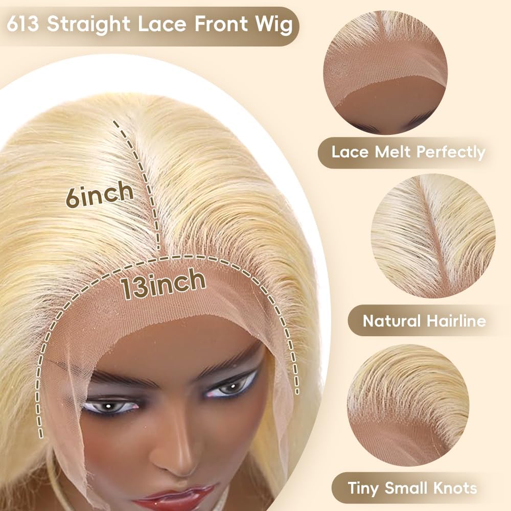 VIPbeauty 613 Lace Front Wig Human Hair 13x6 Transparent Lace 613 HD Lace Frontal Wig Straight Blonde Lace Front Wigs Pre Plucked With Baby Hair 24Inch - Image 4