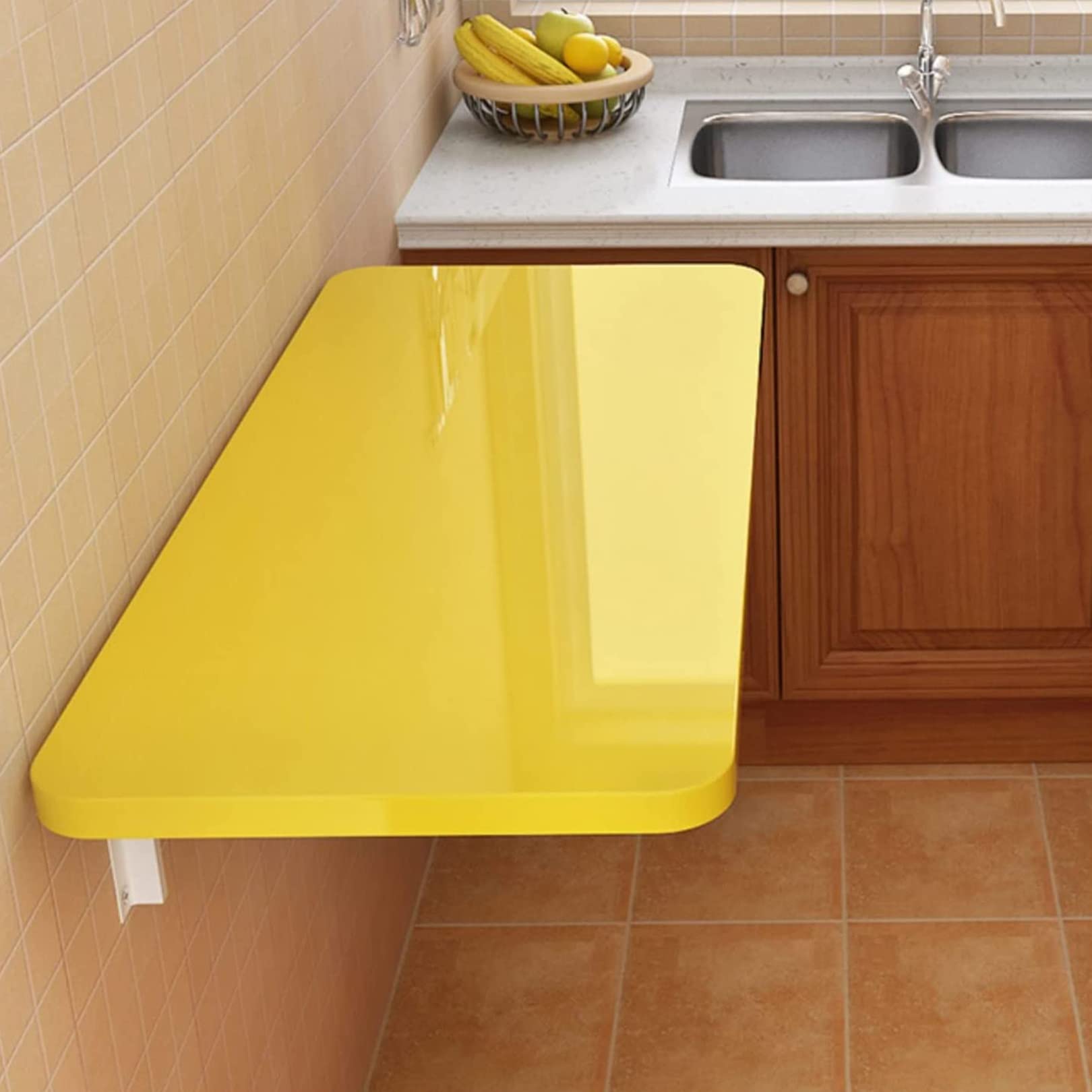 Établi mural pliant jaune LUNEZY 60x50cm pour optimiser le garage et le bureau