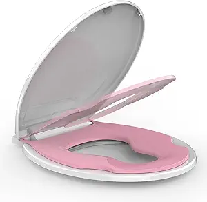 Toilet Seat Round,Toilet Seat with Toddler Seat Built in, Potty Training Toilet Seat Round Fits Both Adult and Child, with Soft Close, Easy Install and Clean - Round White and Pink