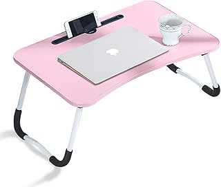 CLIPOP Laptop Bed Table Portable Lap Desk Bed Tray Laptop with Foldable Legs Folding Breakfast Serving Coffee Tray Notebook Stand Reading Holder for Couch Sofa Floor Kids (Pink)