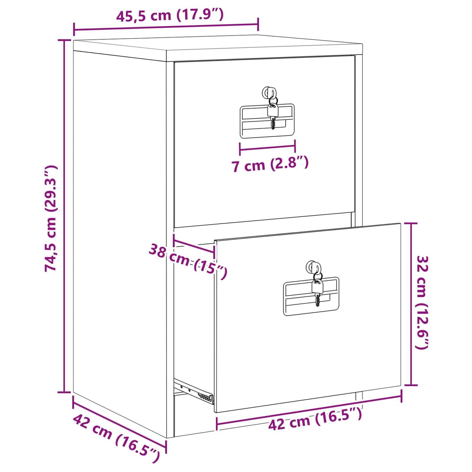 vidaXL Aktenschrank Rosa 45,5 x 42 x 74,5 cm Kaltgewalzter Stahl, Moderner Arbeitsplatz, stylischer Metall-Schrank, geräumige Schubladen für die Organisation und sichere Ablage