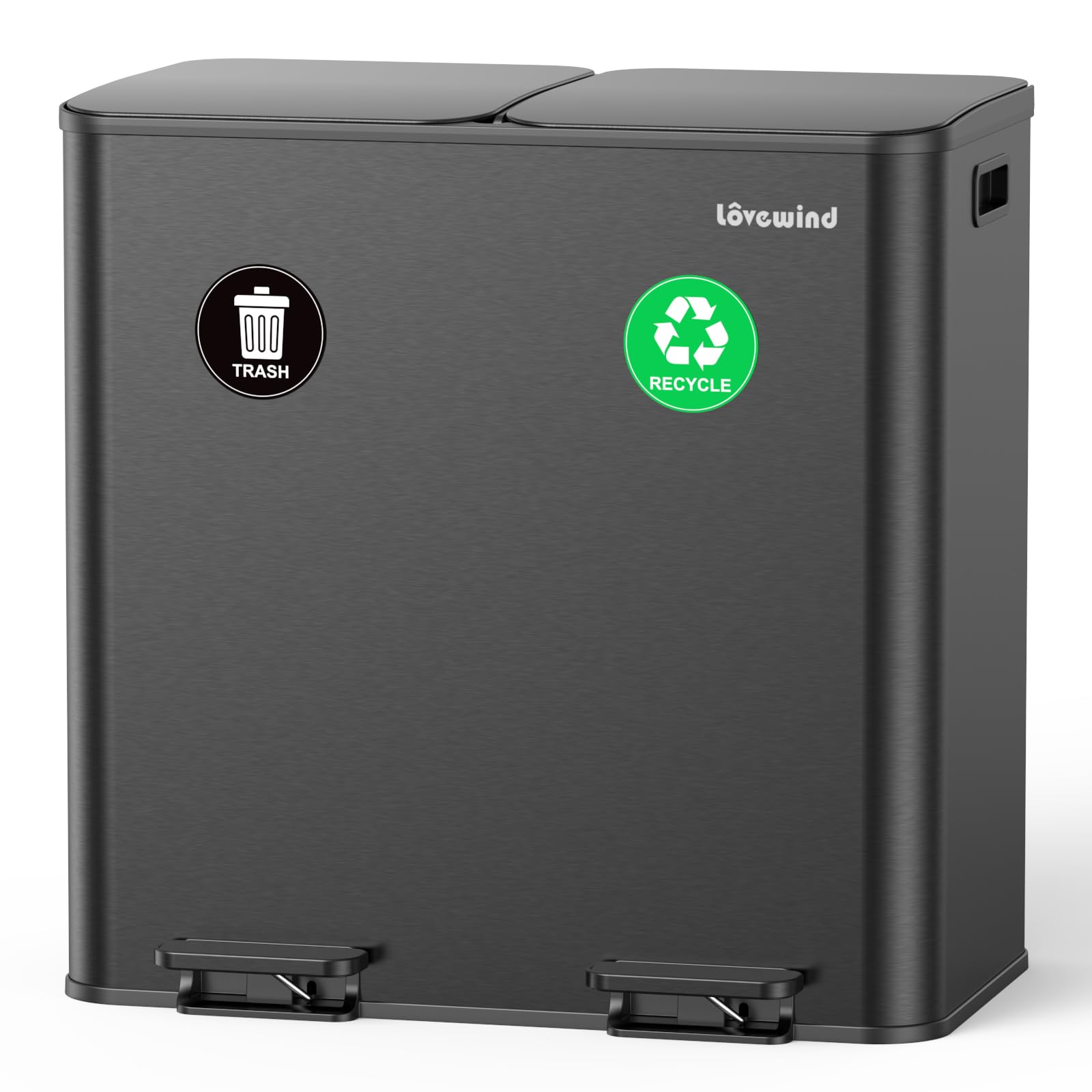 lovewind Mülleimer Küche 80L, 2 x 40L Mülltrennsystem mit 2 Fächern, Edelstahl Tretmülleimer mit Soft-Close Deckel, Herausnehmbare Inneneimer, Fingerabdruckresistent, Geruchsdicht, Schwarz