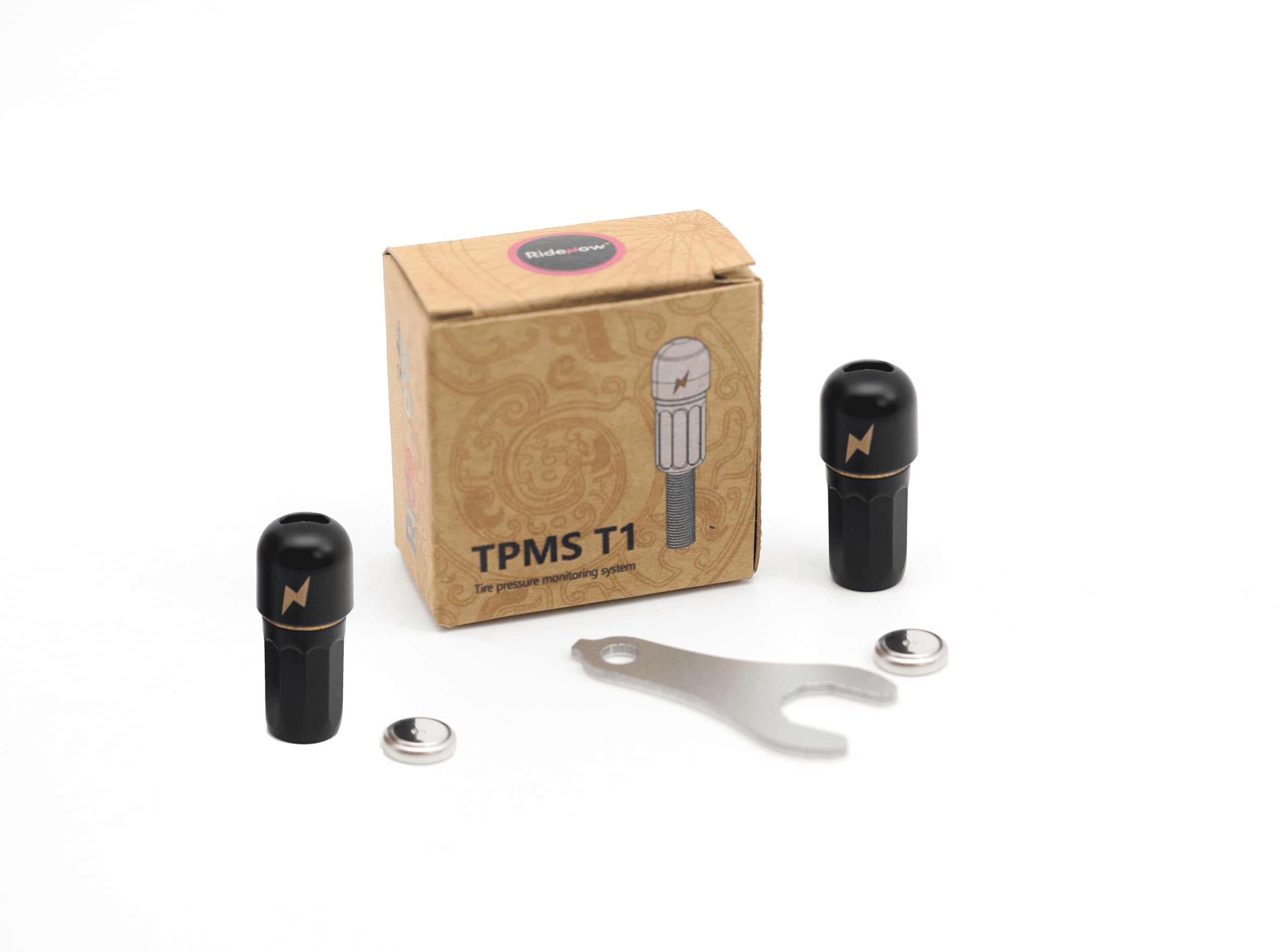 Ridenow TPMS T1 - Sistema di monitoraggio della pressione dei pneumatici Presta Set 2 Tappi 6.1 Grammi IPX9 Compatibile con Garmin Edge Bontrager