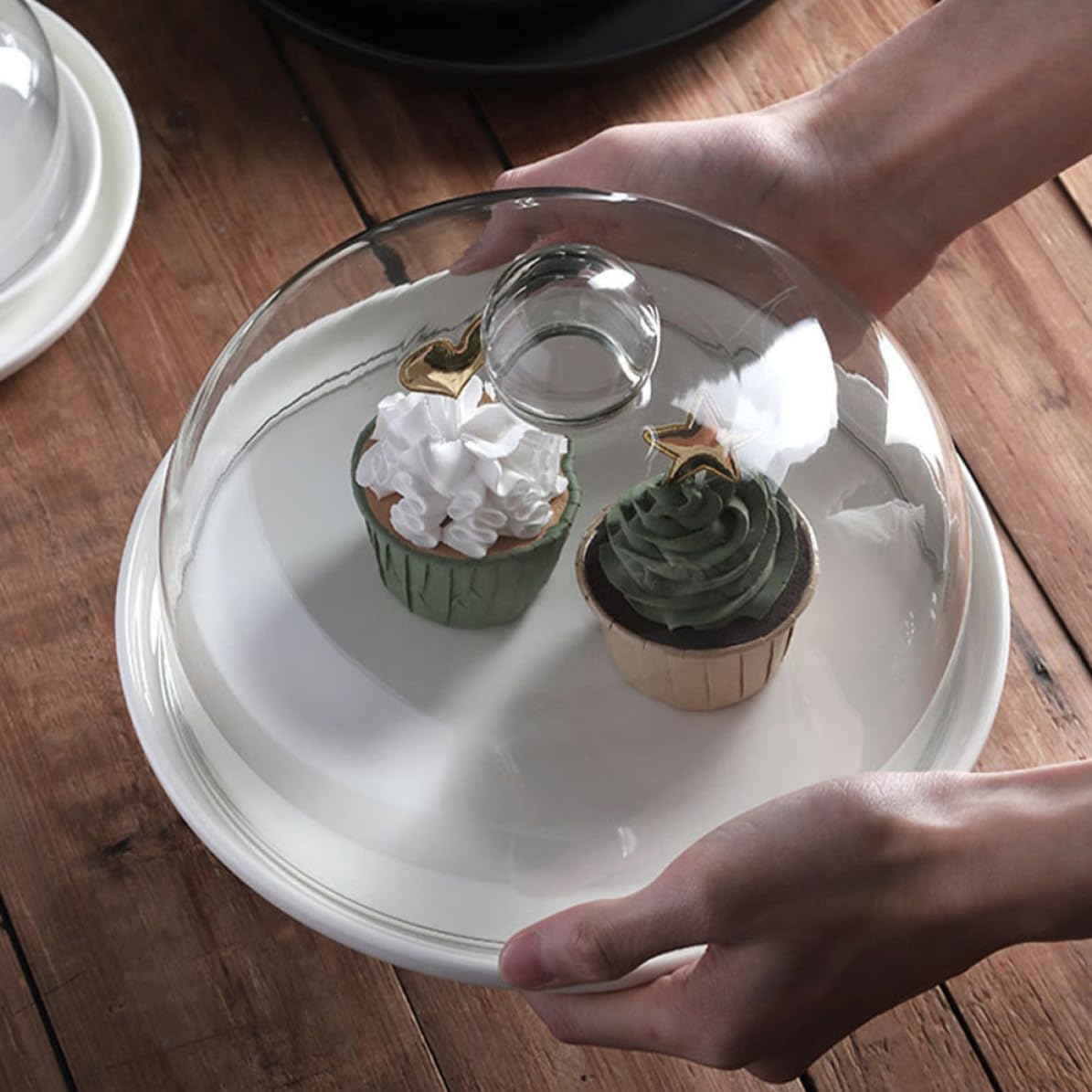 VALICLUD Plateau à Gâteaux Multifonction Couvercle en Verre, Blanc