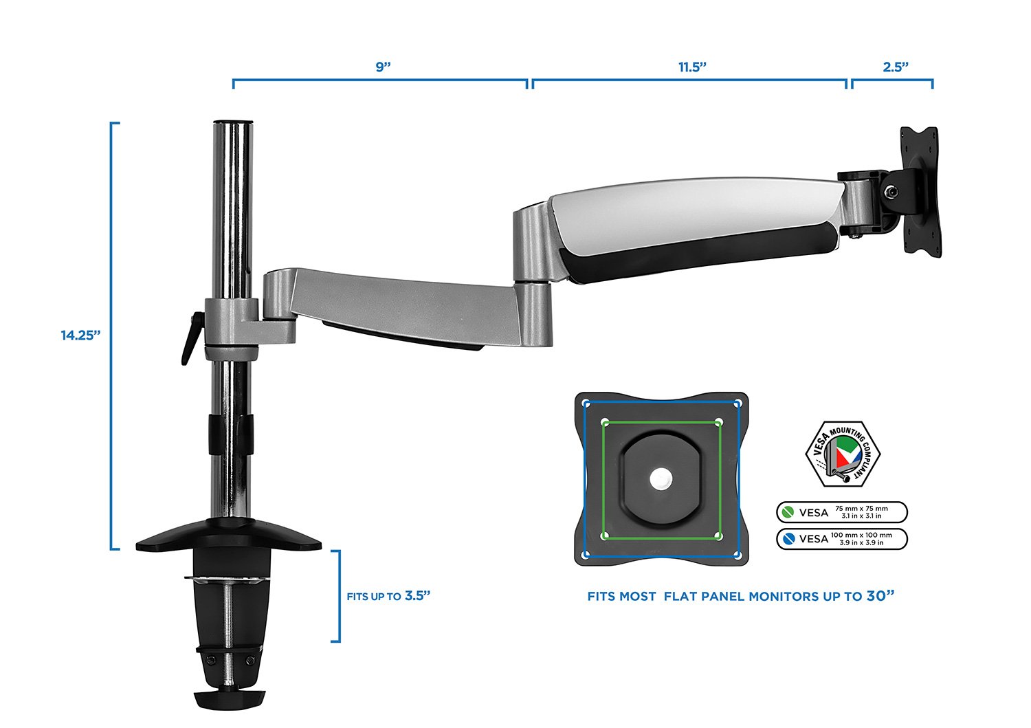MountIt! Single Monitor Arm Desk Mount Gas Spring Monitor Arm Full Motion Articulating