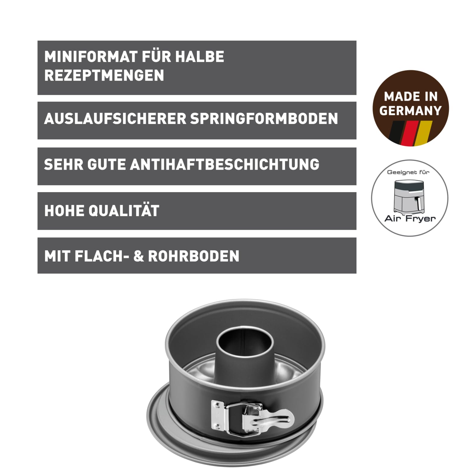 ORIGINAL KAISER Inspiration Mini Springform 18 cm, inkl. zusätzlichem Rohrboden, kleine Backform, Antihaftbeschichtung, Springform klein für 1/2 Rezeptportion, geeignet für die Heißluftfritteuse