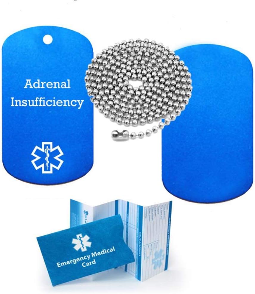 Adrenal Insufficiency Medical Alert ID Dog Tag Pendant in Anodized Aluminum