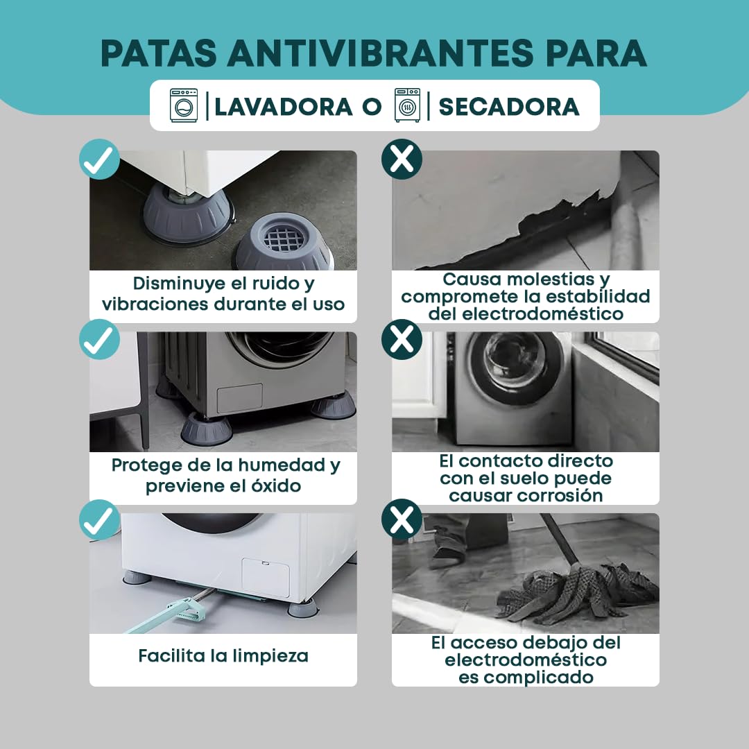 Funda Lavadora Exterior Impermeable, Soporte Lavadora, Pack Funda Lavadora Con x4 Patas Antibrivaciones, Compatible Lavadoras 7-8Kg y 9-10Kg , Protección Contra Lluvia, Sol y Reducción de vibraciones