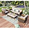 Mfstudio 7 piece wicker patio furniture set 2 x single chair 2 x ottoman 3 seat sofa all weather outdoor pe rattan patio conversation set for garden backyardbeige cushions  urban country home decor