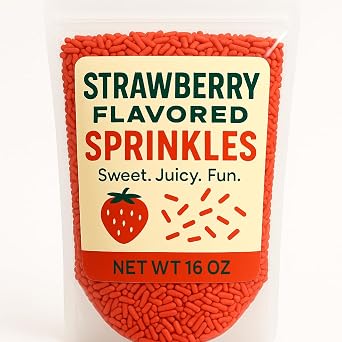 Strawberry Flavored Sprinkles Sweet & Juicy Red Sprinkles 16 oz Resealable Bag Perfect for Baking, Decorating Cakes, Cupcakes, Cookies, Ice Cream & More By The Brittle Box Candy Co.