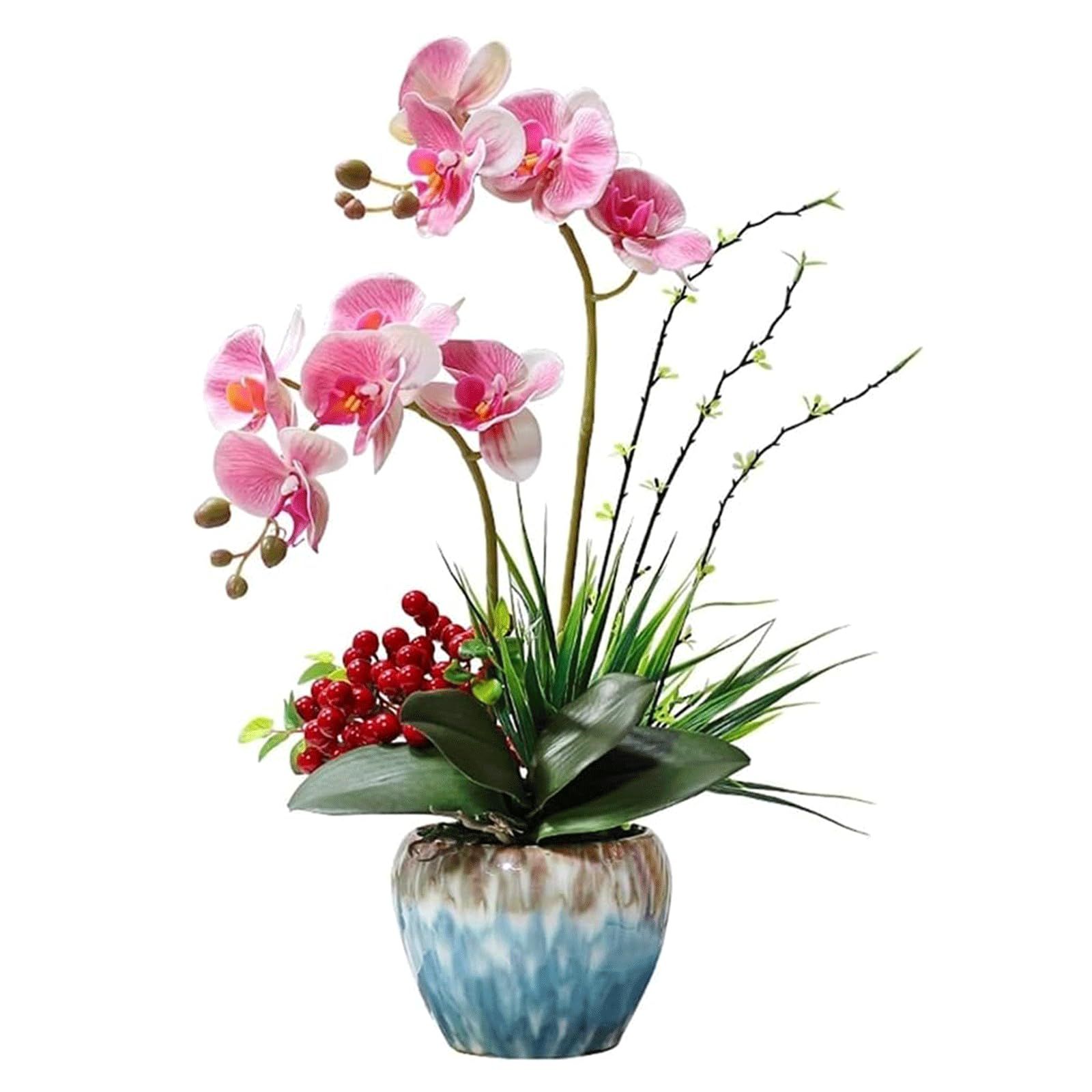 DFGHNBVC Artificial Orchid Artificial Orchid With Vase Set Artificial Flower 50Cm Artificial Phalaenopsis Flowers Pu Faux Orchids Decor Faux Orchids Very Natural.Pink