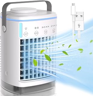 Portable Air Conditioners, Personal Evaporative Air Cooler with 4 Wind Speed & LED Light, Top Fill 700ML Mini Air Conditioner, Small Desktop Quiet Cooling Fan for Room, Office, Car, Outdoor