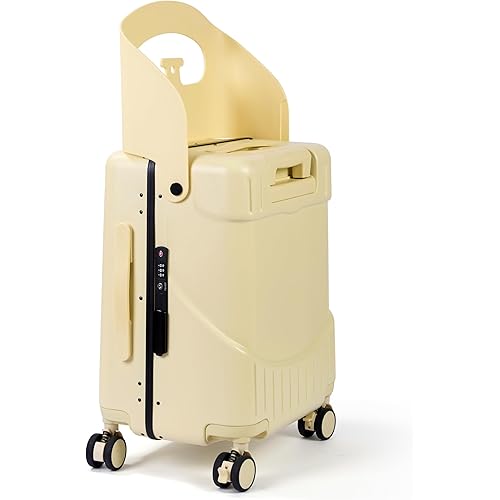 RAINRO & CO Butter Beige 20" Ride-On Carry-On Luggage for Kids & Adults with Built-In Seat, Spinner Wheels, and Secure TSA Lock – Durable Hardside Carry-On