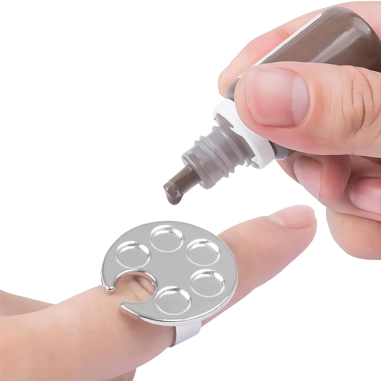 Wpppan Silver Mini Manicure Palette Metal Paint Palette Finger Rings Nail Art Tools Makeup Palettes