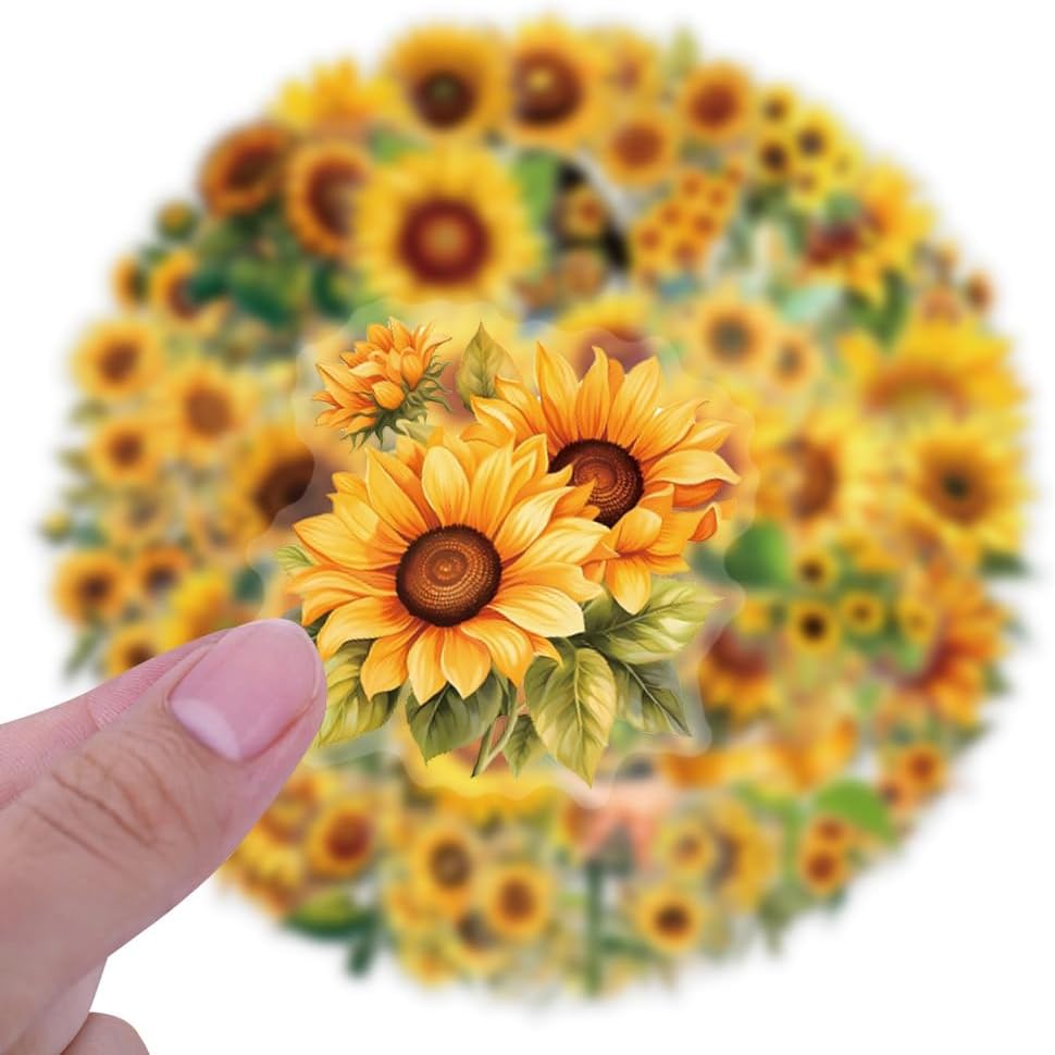 60 Pieces Sunflower Themed Transparent Stickers for Scrapbooking, Summer Self-Adhesive Scrapbooking Stickers Supplies Journal Stuffers for Adult Card Making Letters DIY