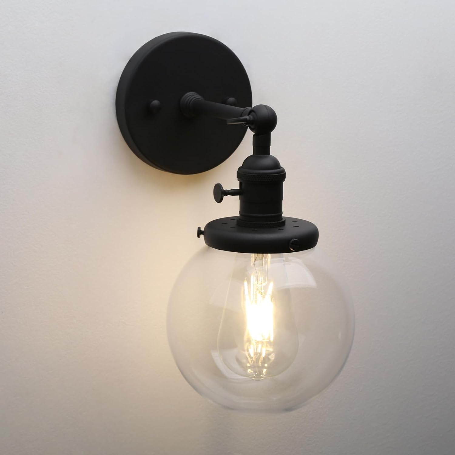 Pathson Hardwired Wall Sconce with Clear Globe Glass and Switch, Vintage Bathroom Vanity Light Wall Lamp Farmhouse Wall Light Fixtures for Loft Bathroom Bedroom