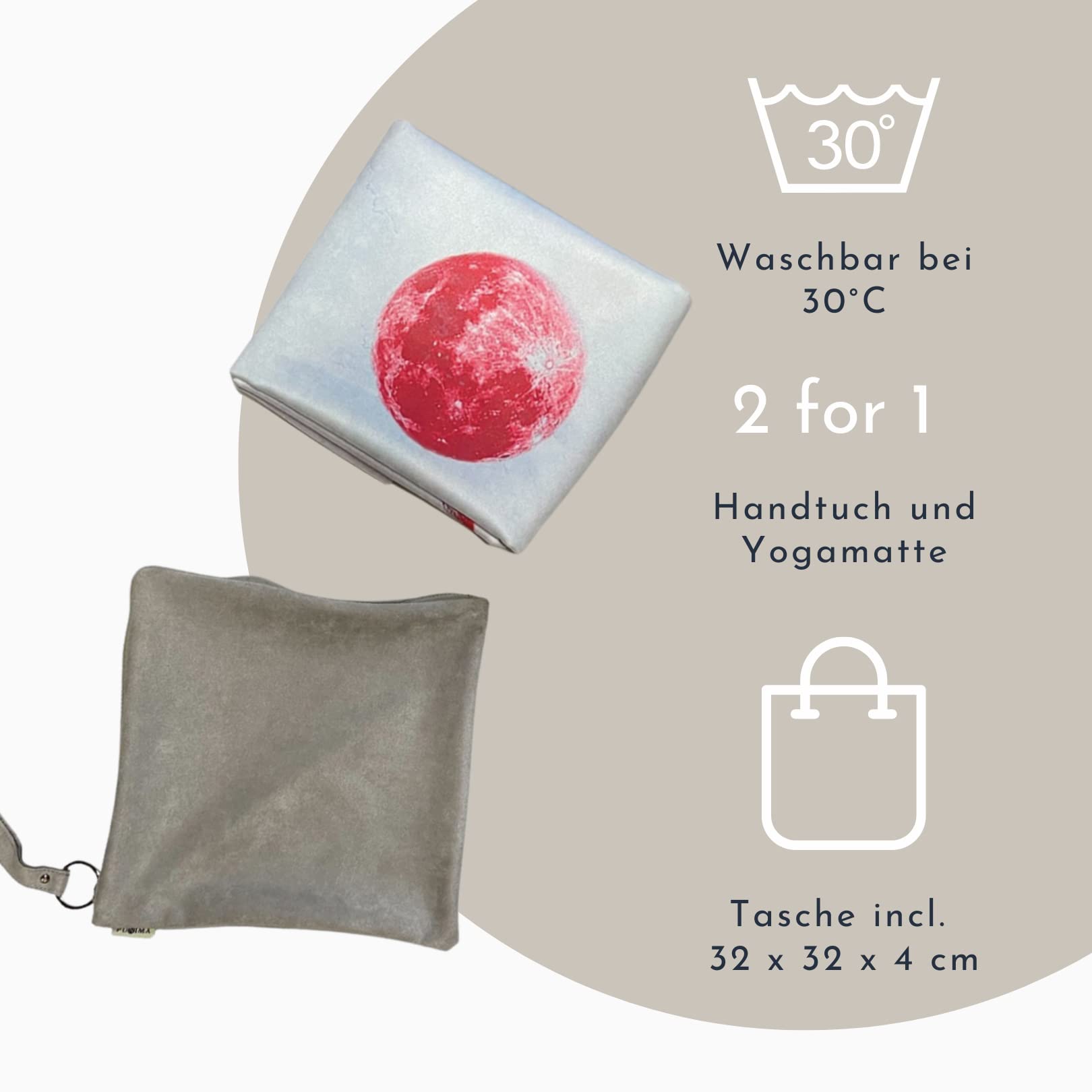PUNIMA RPET Travel Yogamatte, 2 in 1 Yogamat + Handtuch, extra dünn (0,1 cm dick, 1,4 kg leicht), faltbare Reise Yoga Matte, Vorderseite aus recycelten Plastikflaschen & Rückseite Naturkautschuk