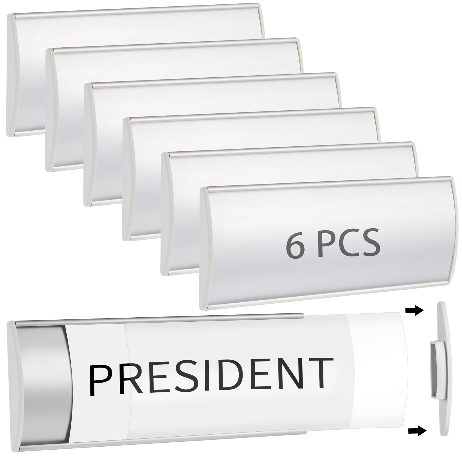 Therwen 6 Pack Aluminum Office Door Name Plate Holder, Silver, 8 x 3 in