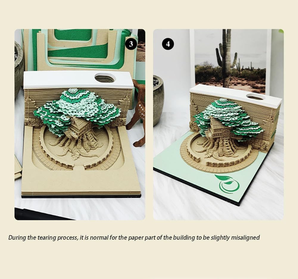 3D Memo Pad Boomhut Driedimensionale Kunst Carving Sticky Notes Notitieblok Tear-Away Post Notes 200 Vellen DIY Papier Carving Art Craft met penhouder, 2 stuks