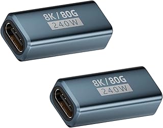 Poyiccot USB Cメスメス 中継アダプタ 240W/48V/5A超速充電、USB C メスメス【80Gbps高速伝送と8K@60Hz映像出力 】USB Type C 延長アダプタ、Thunderbolt 5/4対応 MacBook Pro/MacBook Air, 2個
